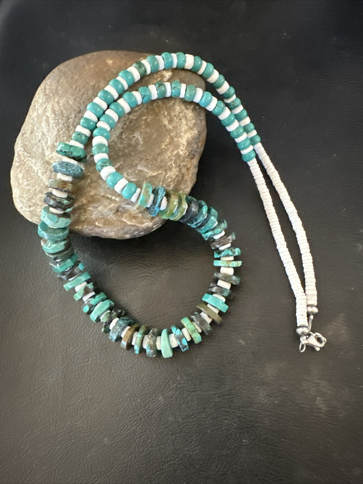 Navajo Blue Turquoise Shell Heishi Sterling Silver Bead 25” Necklace 17853