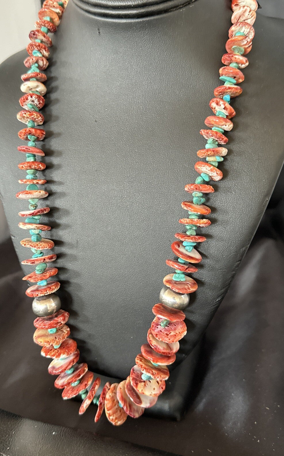 Navajo Purple Spiny Oyster Turquoise Sterling Silver Necklace 25” 18738