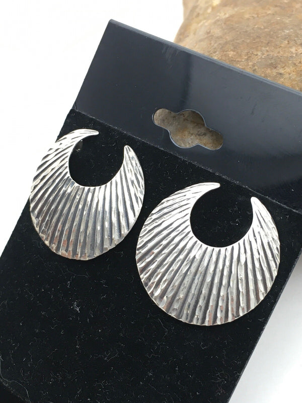 Crescent Navajo Stud Earrings 1" | Sterling Silver | Authentic Native American Handmade | 04487