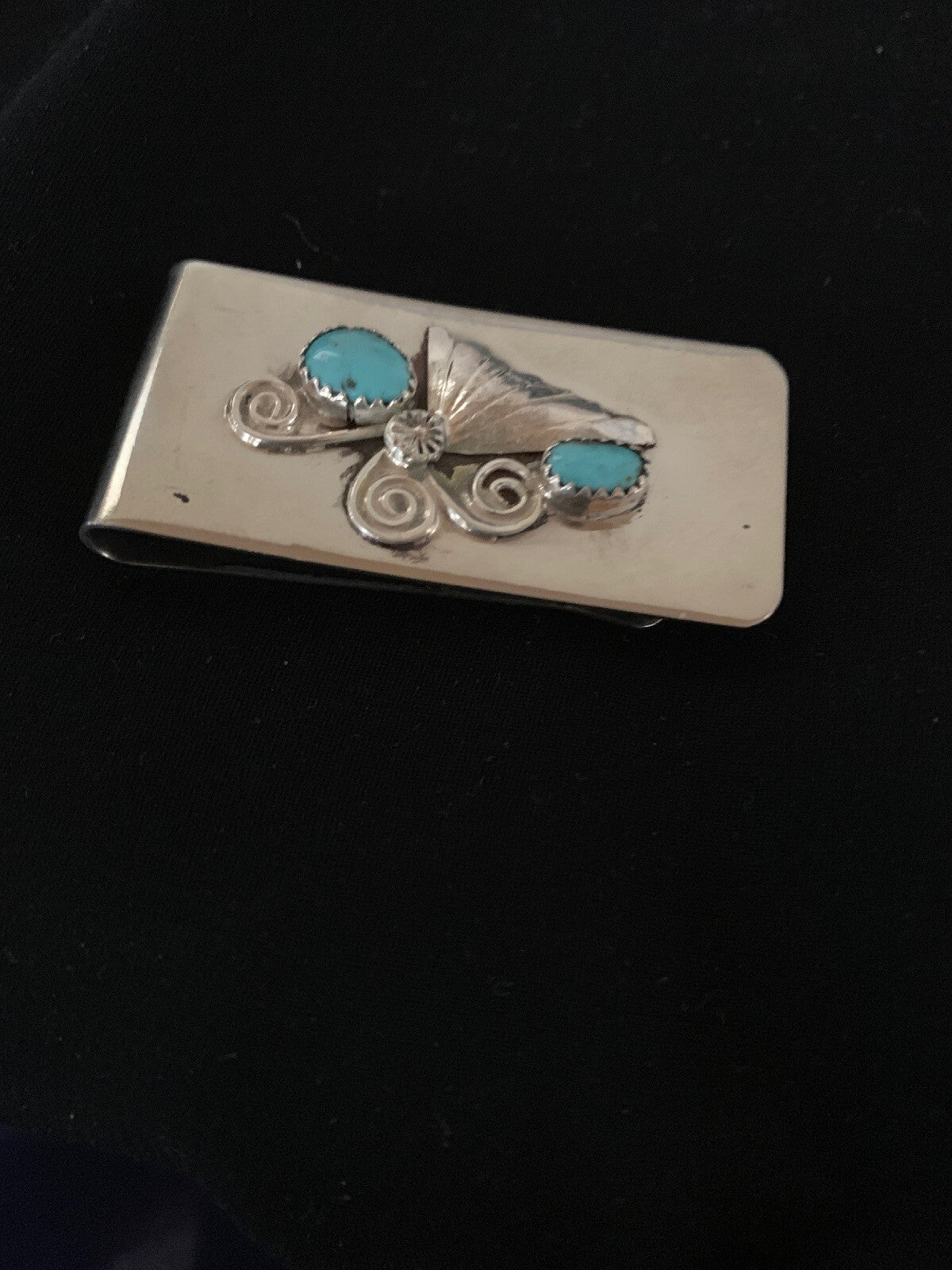 Mens Turquoise Navajo Stainless Sterling Silver Money Clip 02732