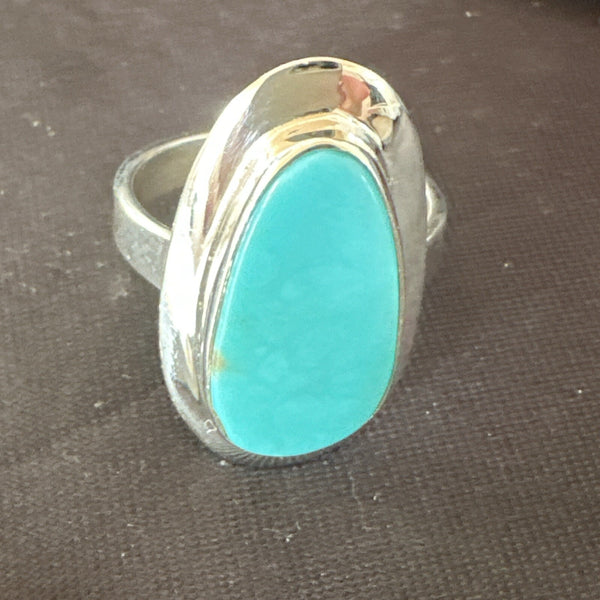 Southwestern Blue Kingman Turquoise Ring Size 9 | Sterling Silver | Authentic Native American Handmade | 18530