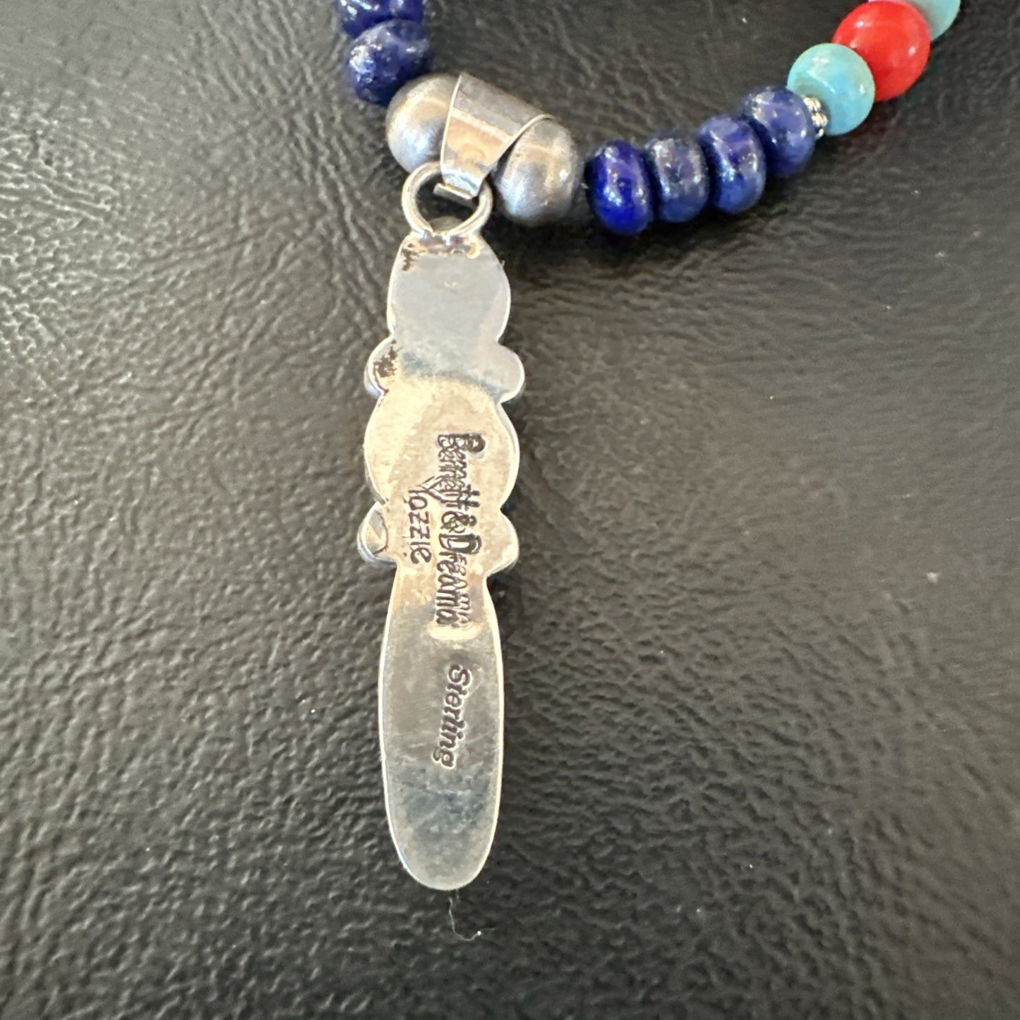 Multicolor Turquoise Spiny Navajo Sterling Silver Cluster Pendant Necklace 19647