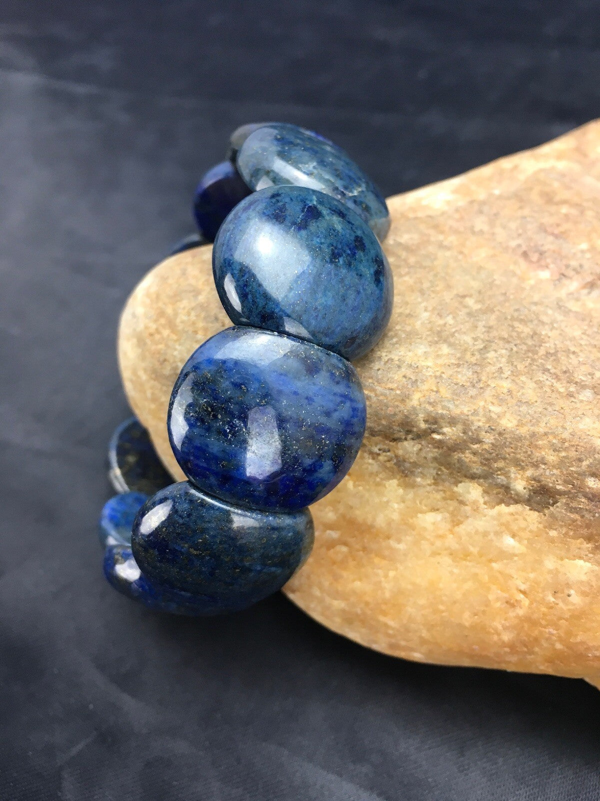 Blue Lapis Bead Stretch Bracelet 7.25" 03015