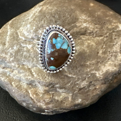 Blue Turquoise #8 Navajo Sterling Silver  Ring Size 6 18826