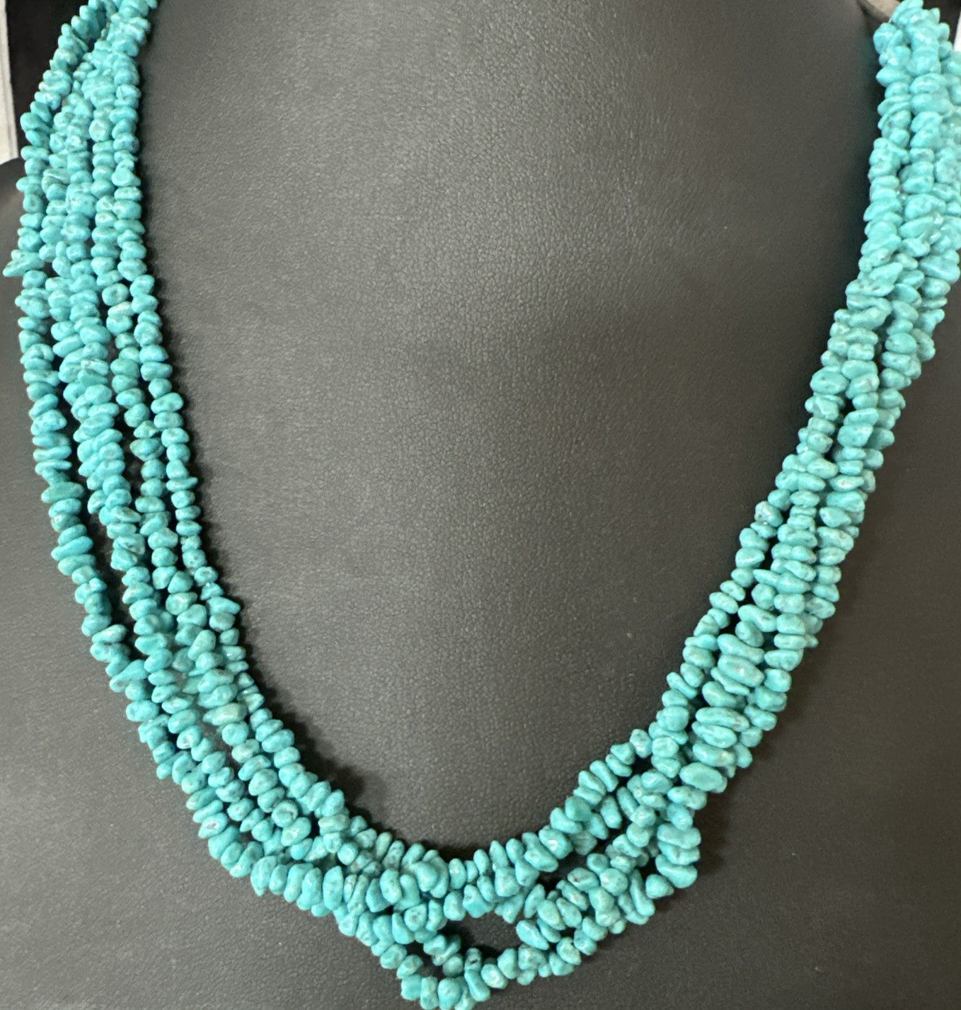 Navajo Sterling Silver  Nugget SB Blue Turquoise 5 Strands Necklace 20” 19662