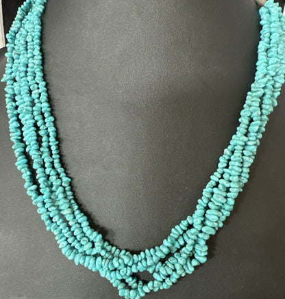 Navajo Sterling Silver  Nugget SB Blue Turquoise 5 Strands Necklace 20” 19662