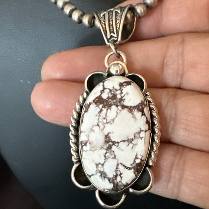 Wild Horse Turquoise Pendant Sterling Silver Beads Necklace 18029