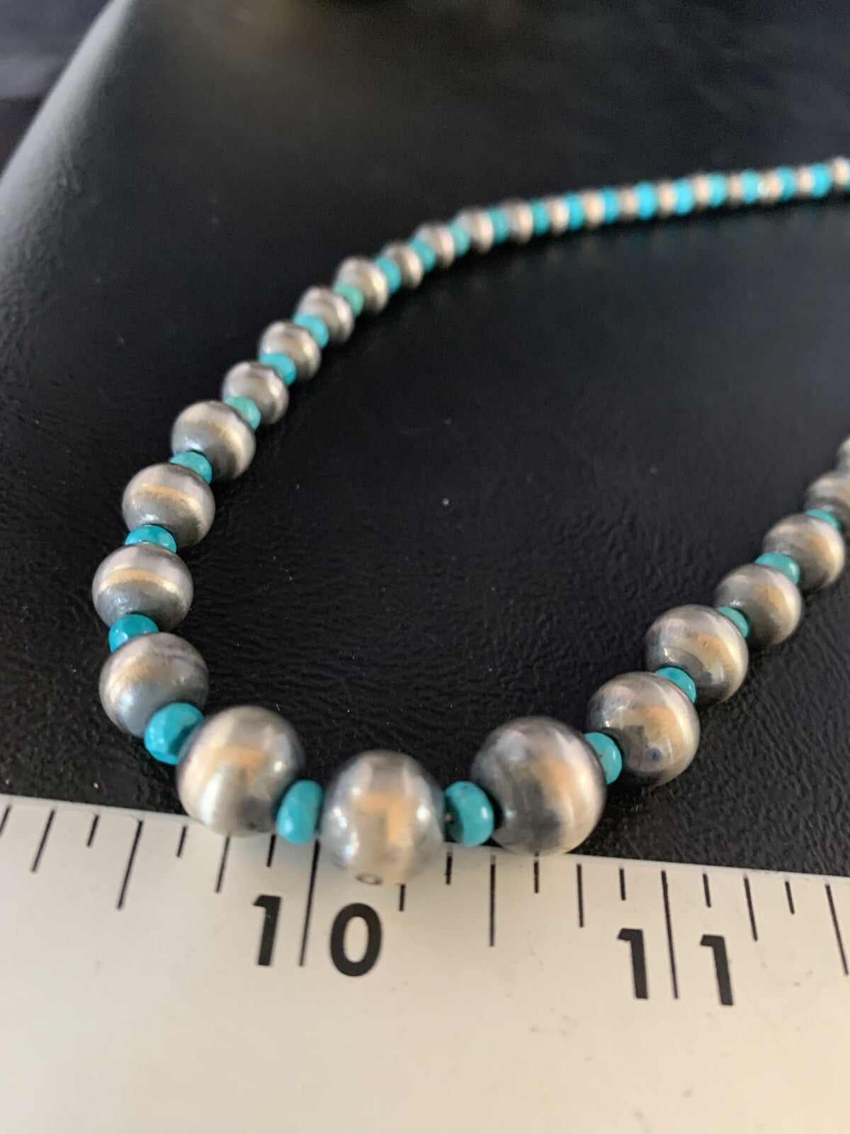Navajo Pearls Graduated Sterling Blue Turquoise Bead Necklace 16" 96116