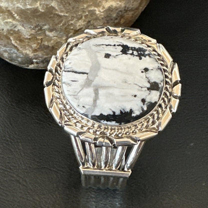 White Buffalo Turquoise Navajo Sterling Silver Cuff Bracelet 19279