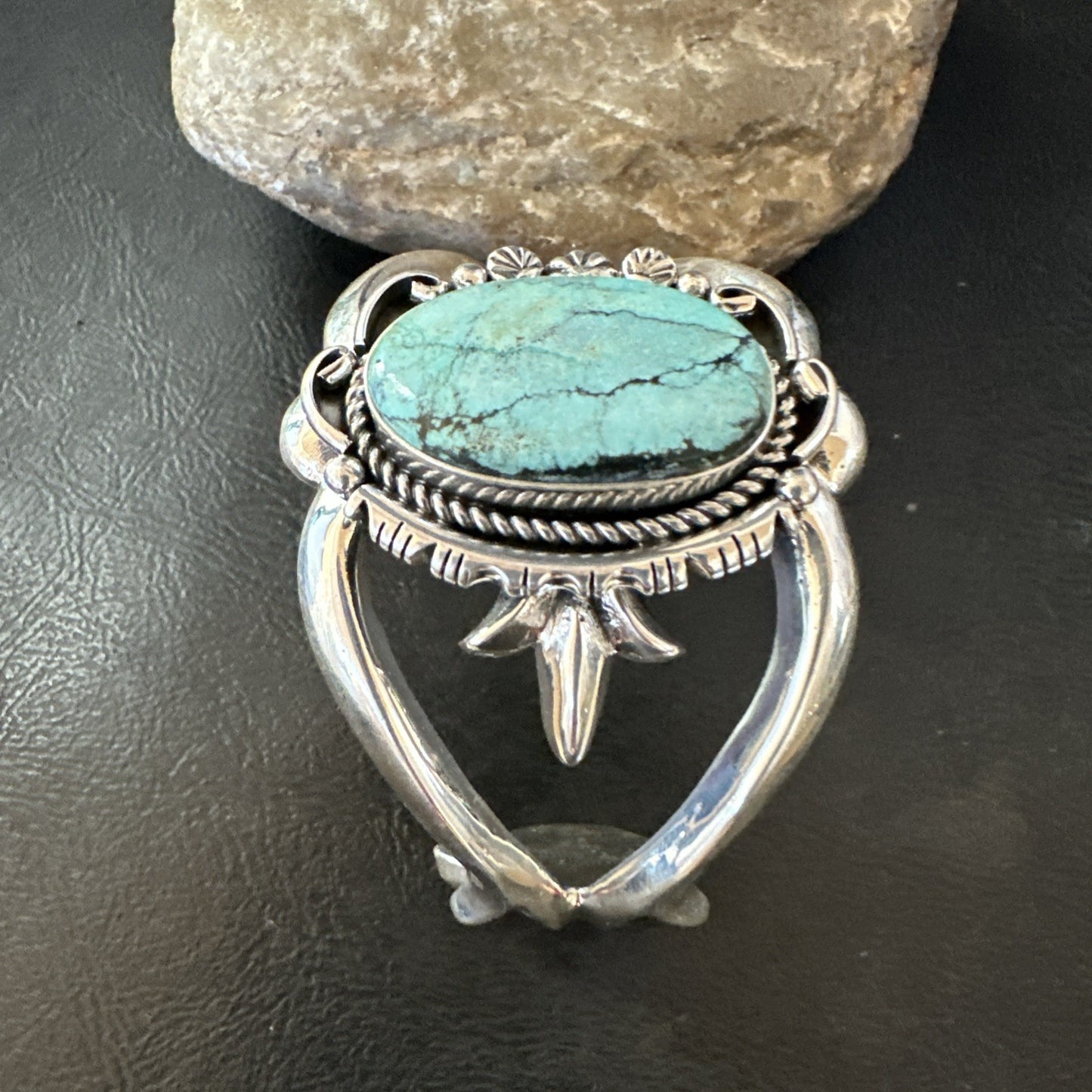 Yazzie Kingman Turquoise Navajo Sterling Silver Tufa Cast Cuff Bracelet 19690