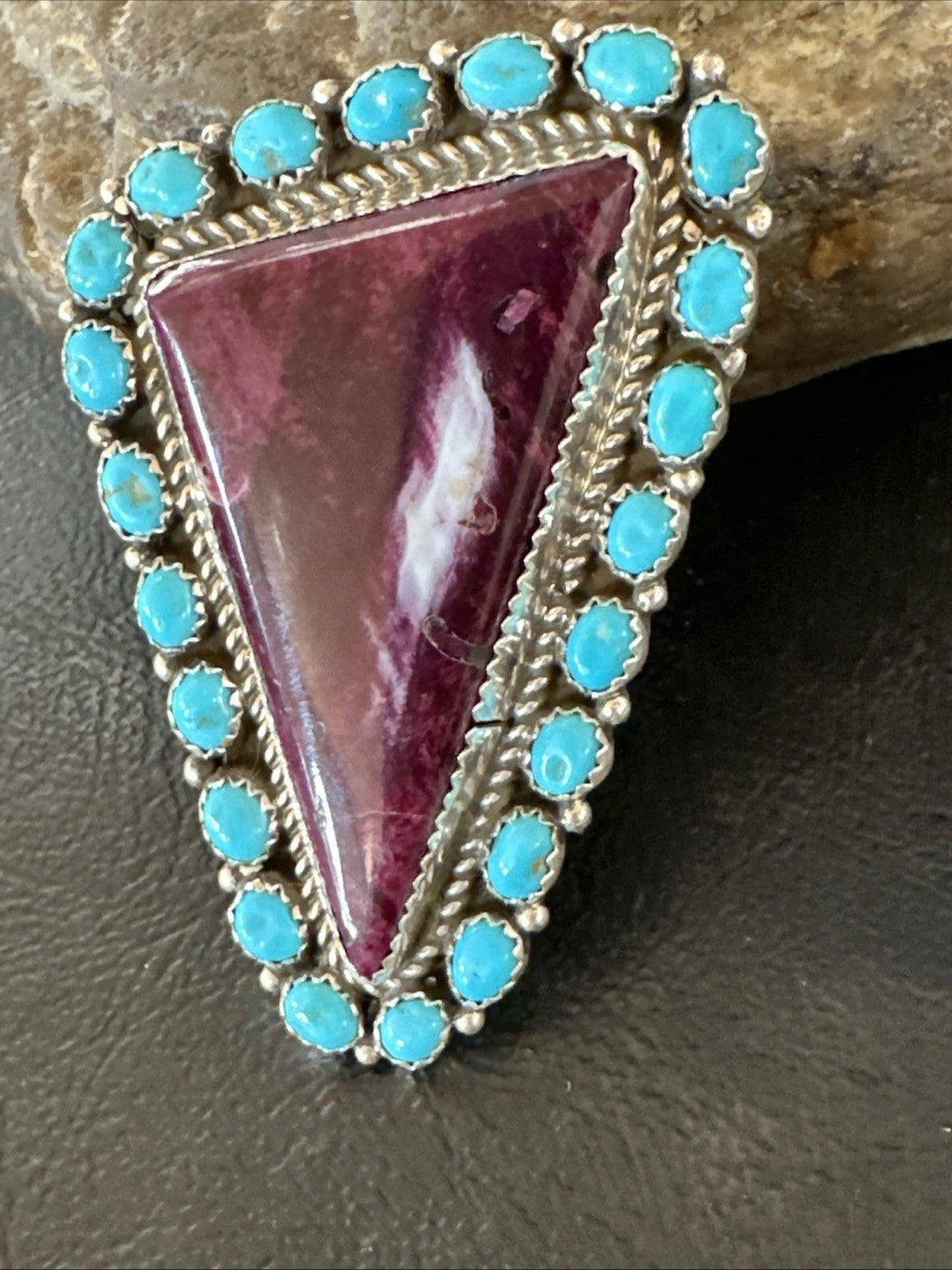 Statement Cluster Turquoise Purple Spiny Navajo Sterling Silver Ring Sz 10 19103