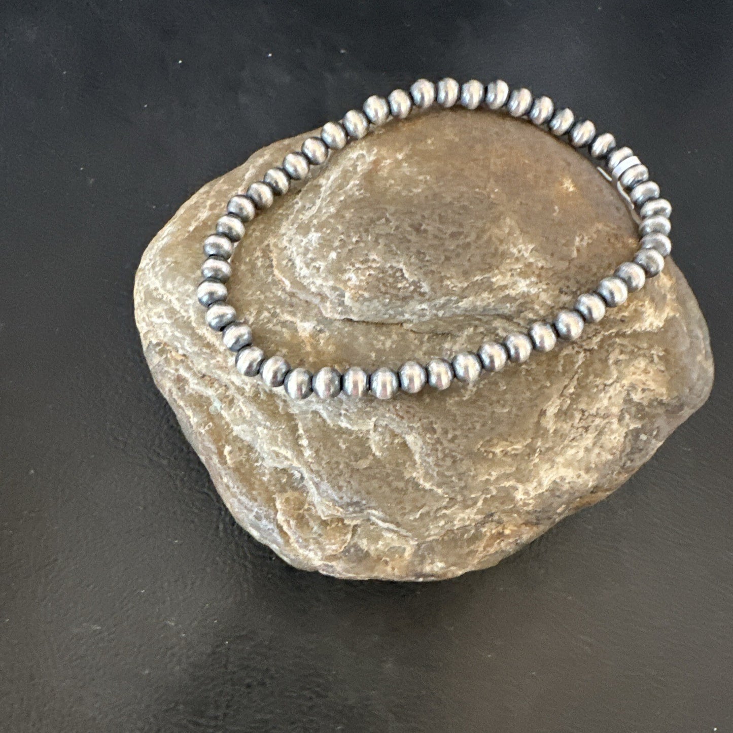 Stretch Navajo 5mm Beads 7” Sterling Silver Bracelet 90502