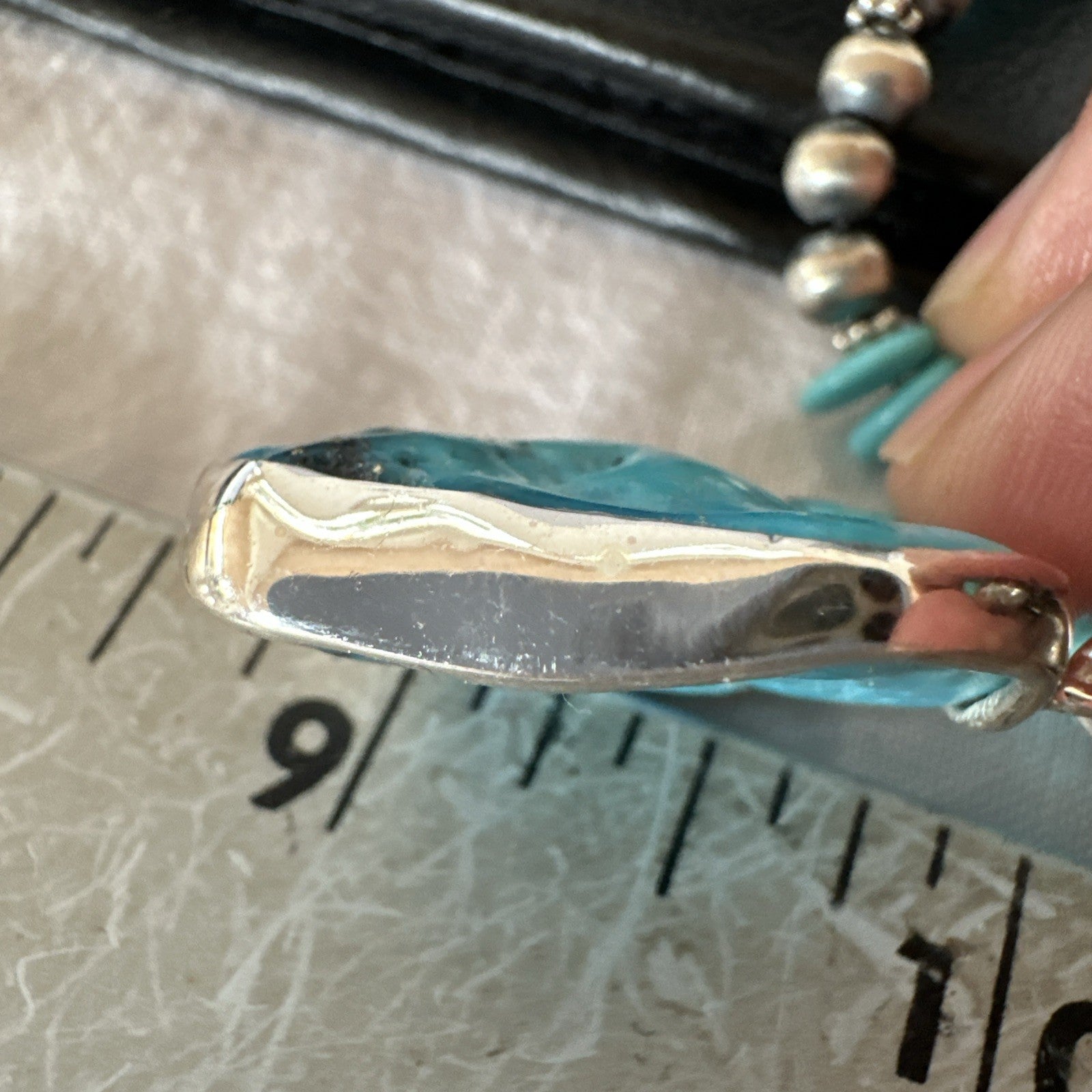 Blue Kingman Turquoise 2 Sided Pendant Navajo Sterling Native Necklace 20" 19516