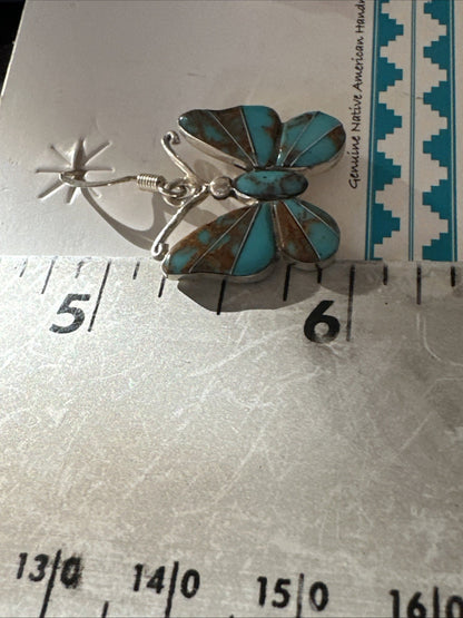Butterfly Multicolor Turquoise#8 Inlay Sterling Silver Earrings 19818