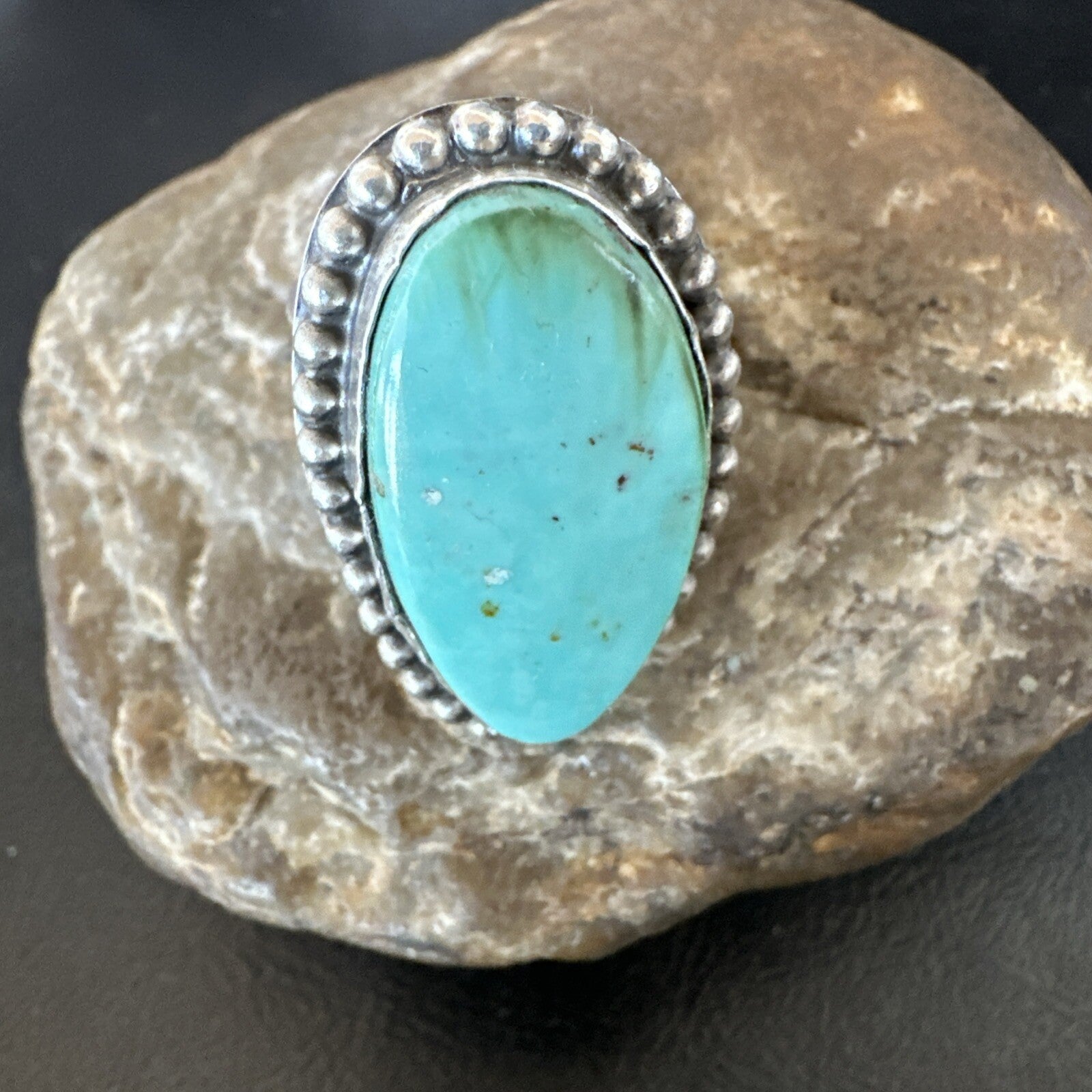 Navajo Sterling Silver Blue Green Turquoise Adjustable Ring Sz 10 18769