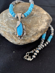 Blue Faceted Turquoise Necklace Sleeping Beauty Pendant | Sterling Silver | Authentic Native American Handmade | 00564