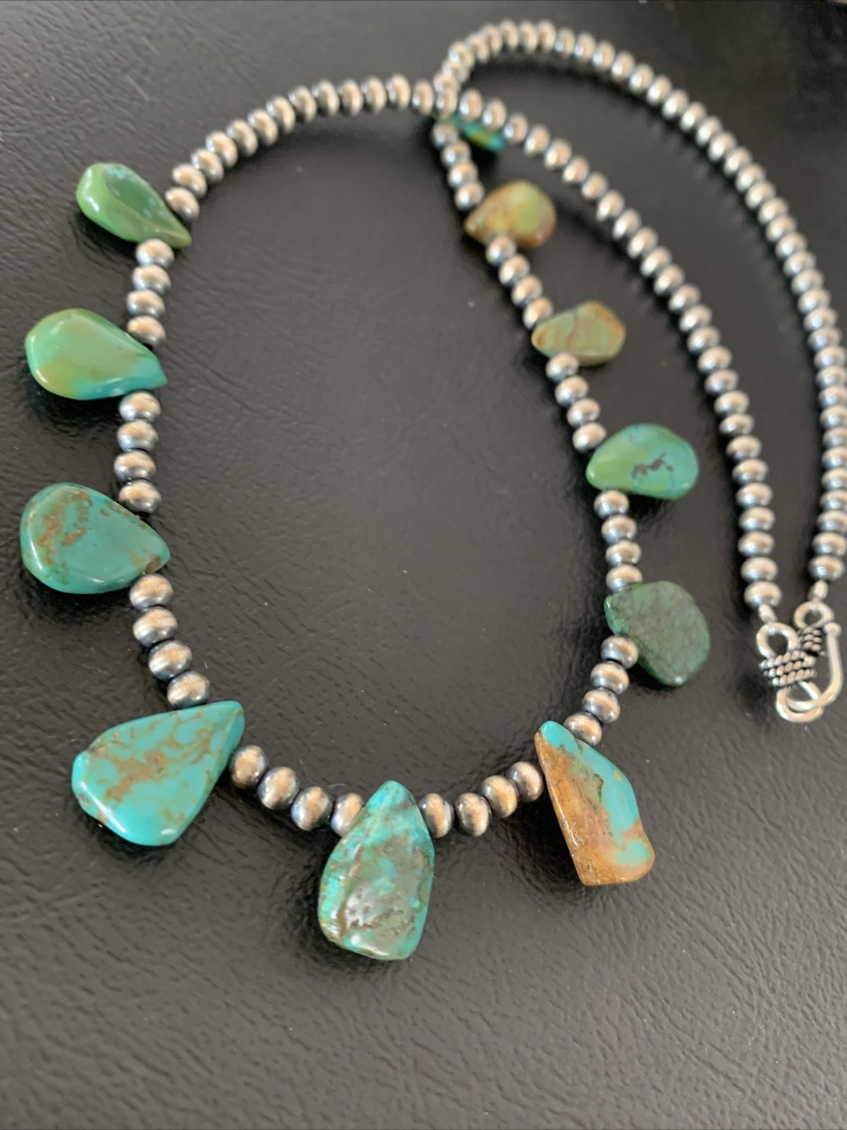 Royston Turquoise Sterling Silver Beads Necklace 02184