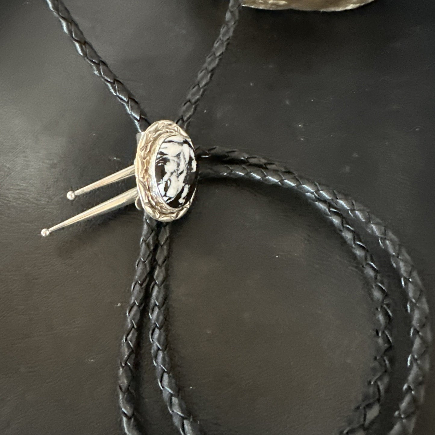 Mens BOLO TIE WHITE BUFFALO TURQUOISE Sterling Silver Navajo 1" 19121
