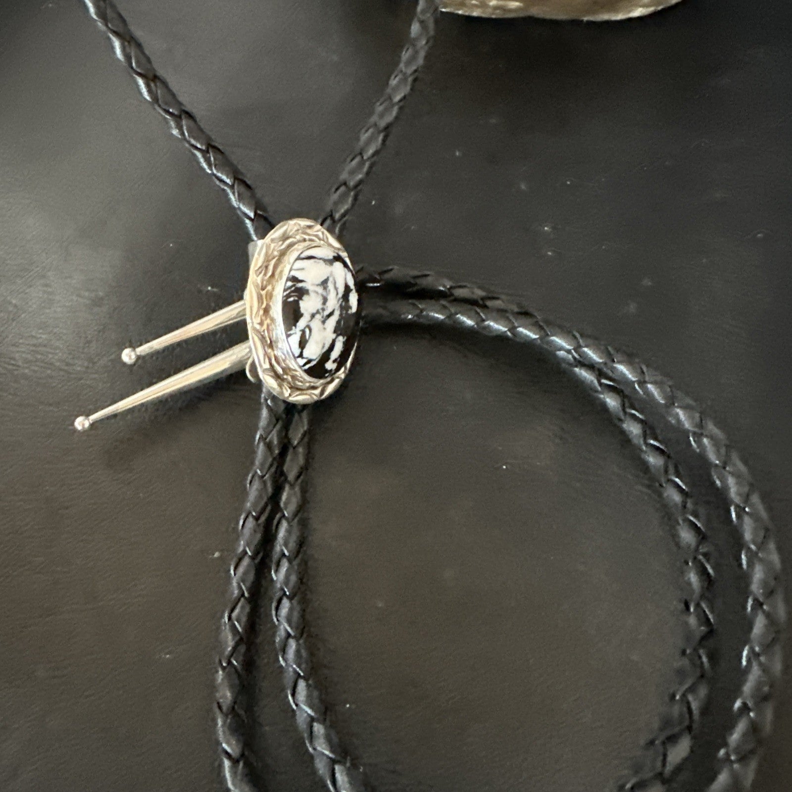 Mens BOLO TIE WHITE BUFFALO TURQUOISE Sterling Silver Navajo 1" 19121