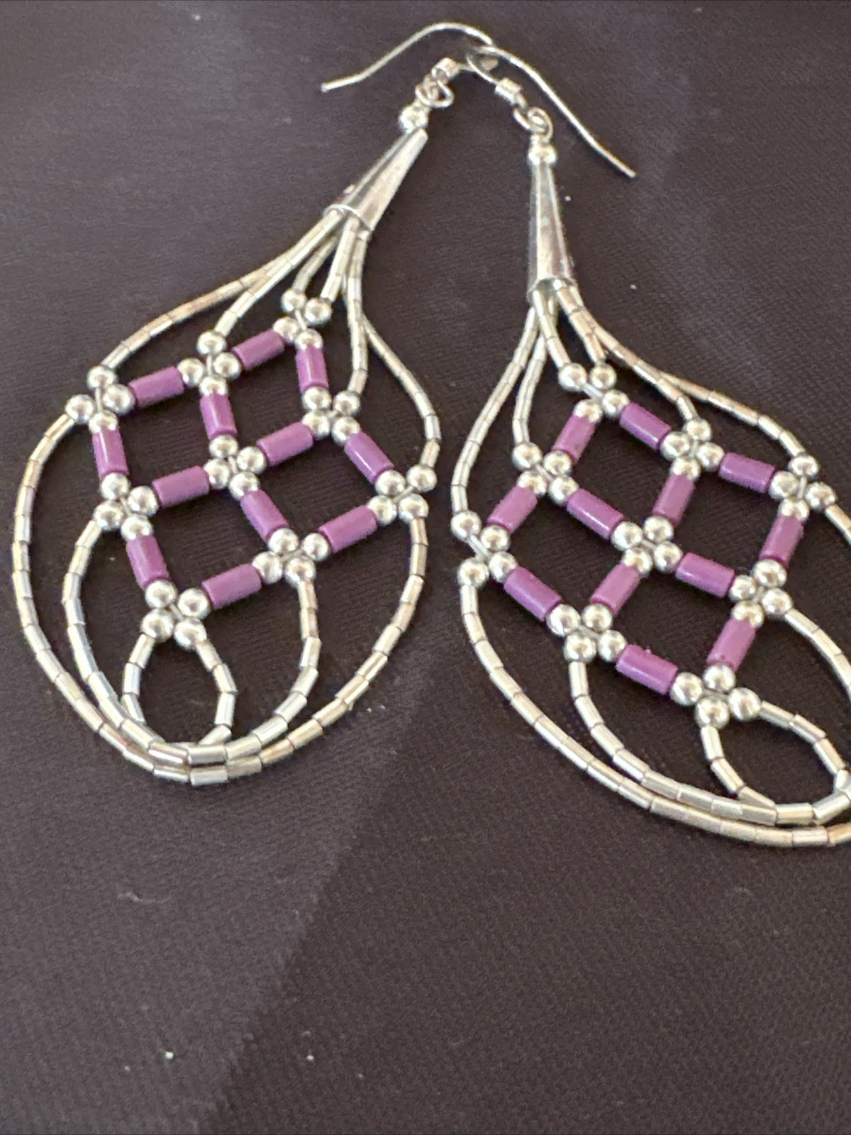 Stone 3 Strand Heishi Liquid Sterling Silver Dangle Earrings 17738