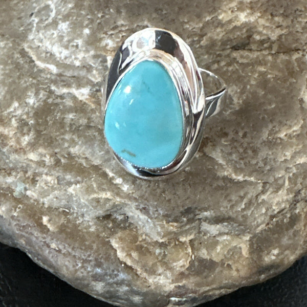 Women's Robin Egg Blue Kingman Turquoise Ring Size 8.5 | Sterling Silver | Authentic Native American Handmade | 17729