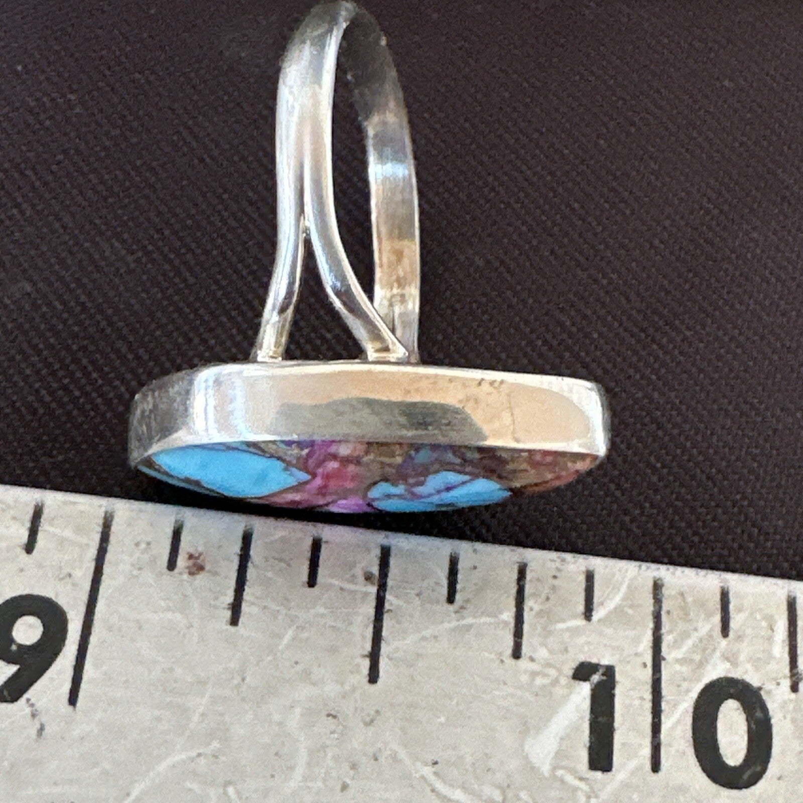 Blue Turquoise Spiny Oyster Navajo Sterling Silver Ring Size 7.5 18235