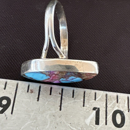Blue Turquoise Spiny Oyster Navajo Sterling Silver Ring Size 7.5 18235