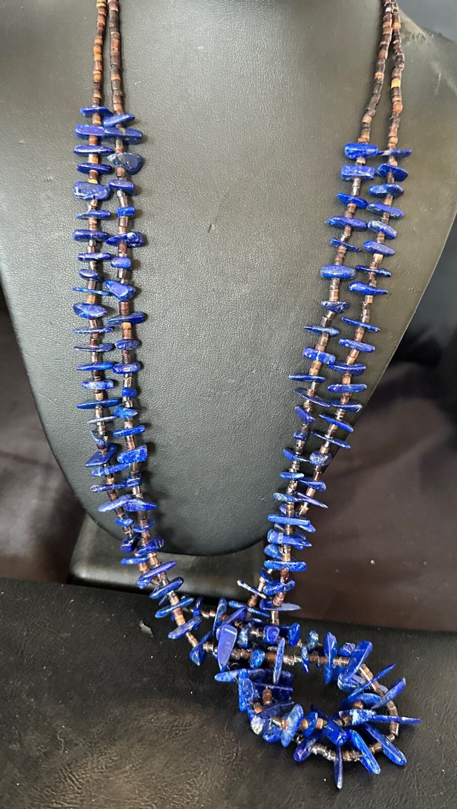 Mens Womens Lapis Lazuli Shell 2S Navajo Sterling Silver 30" Necklace 17838