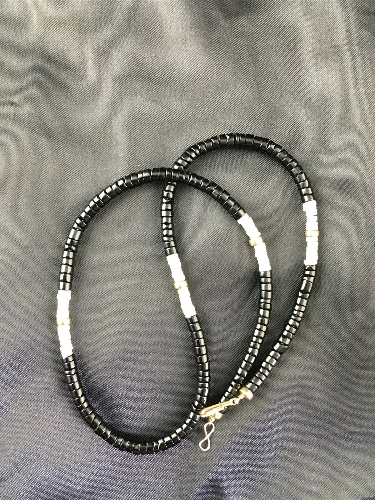 Black Onyx & Mother Of Pearl Navajo Sterling Silver Necklace 19" 10141