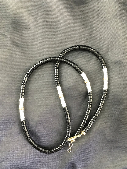 Black Onyx & Mother Of Pearl Navajo Sterling Silver Necklace 19" 10141