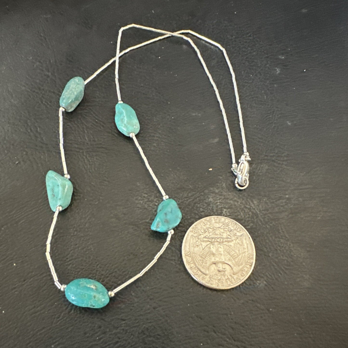 Turquoise Liquid Heishi Sterling Silver Nugget  17" Necklace 2930