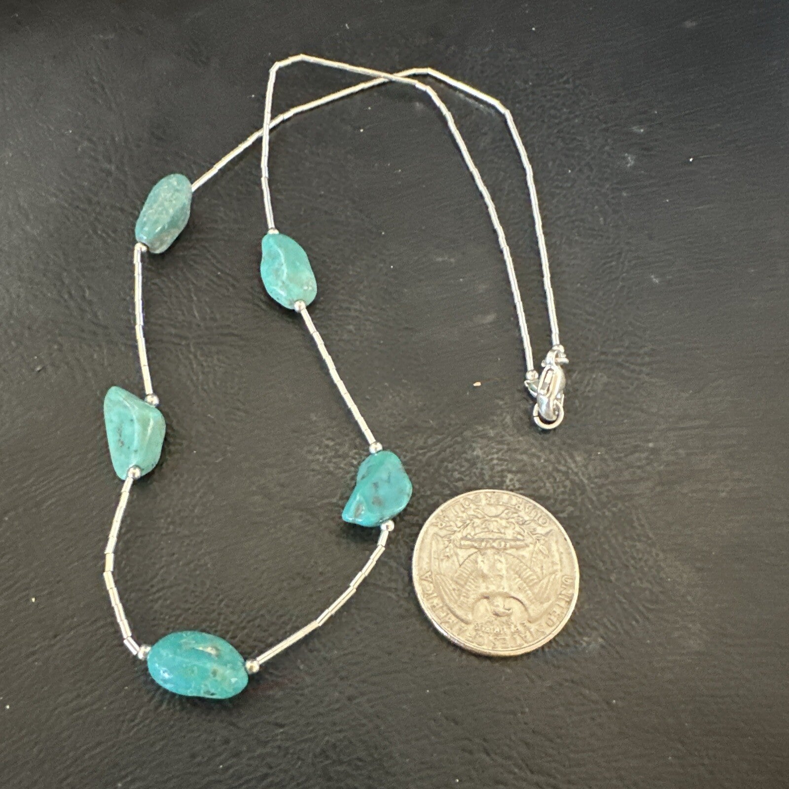 Turquoise Liquid Heishi Sterling Silver Nugget  17" Necklace 2930
