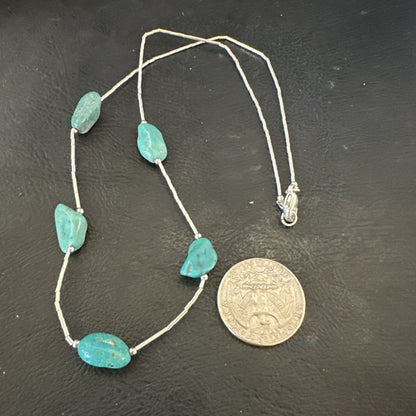 Turquoise Liquid Heishi Sterling Silver Nugget  17" Necklace 2930