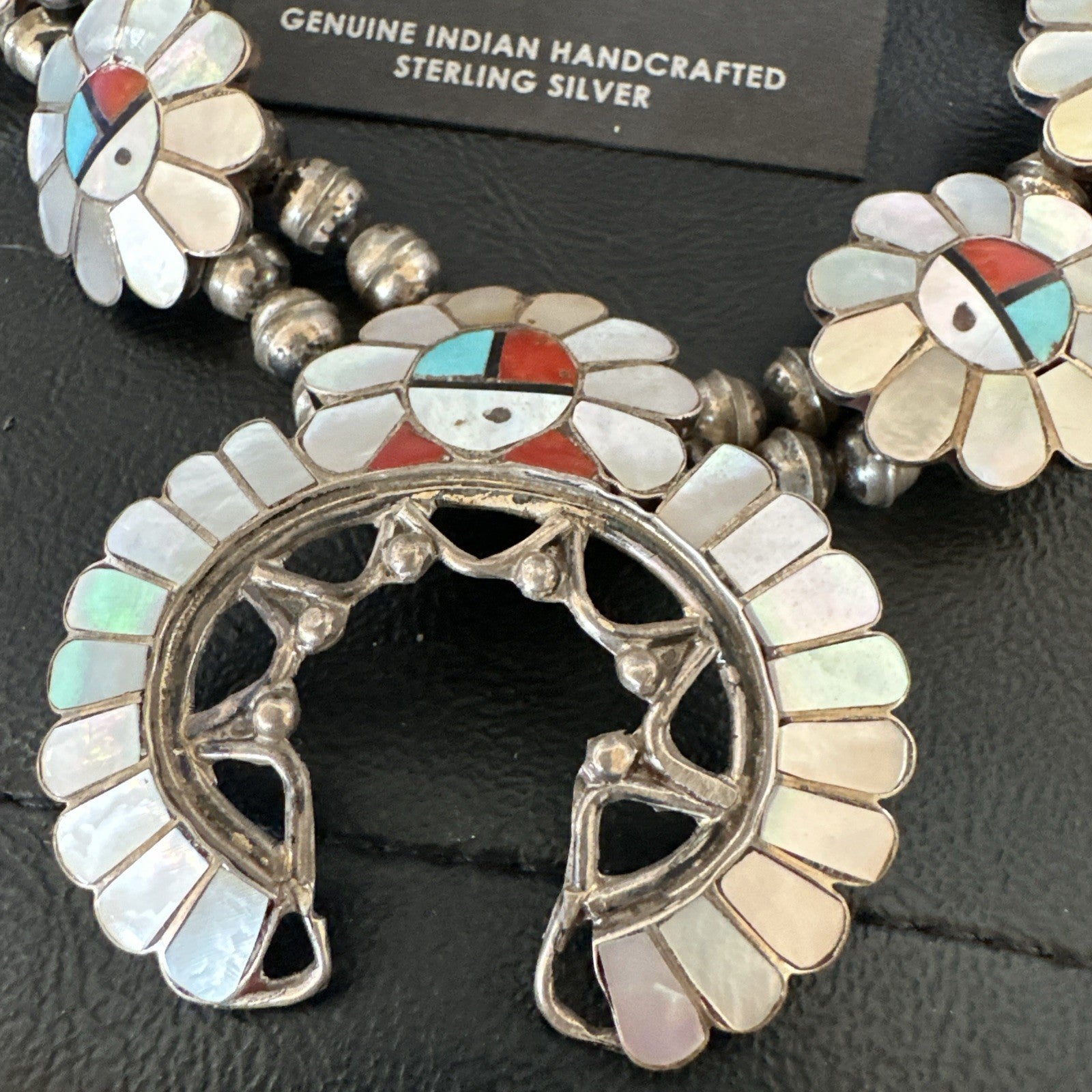Old Pawn Sunface Turquoise Zuni Sterling Silver Squash Necklace Earrings 19085