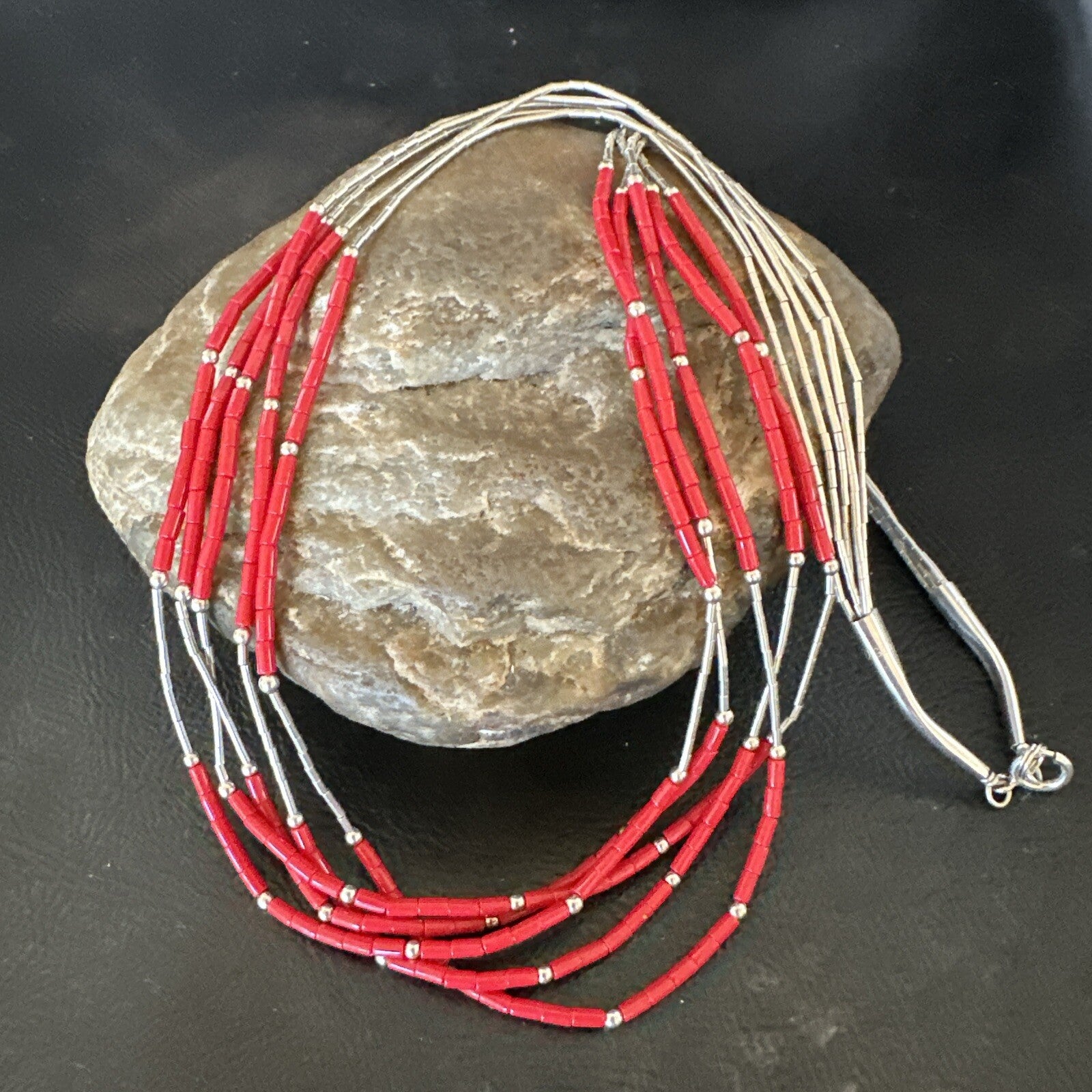 Red Coral Heishi Liquid Sterling Silver 5S Necklace 20" 17739