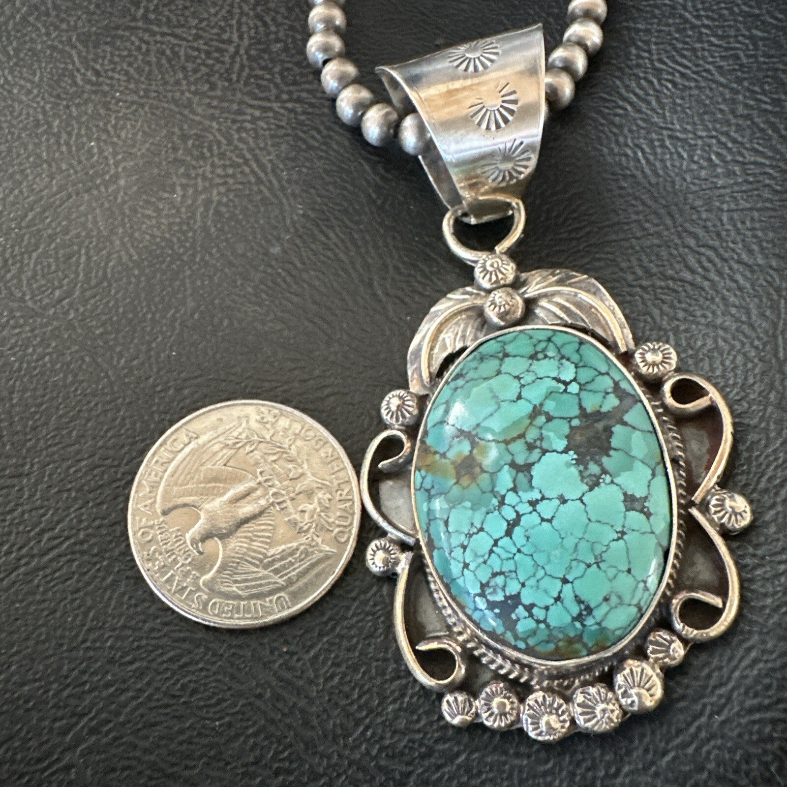 Men Women Navajo Sterling Silver Blue Spiderweb Turquoise Necklace Pendant 18094