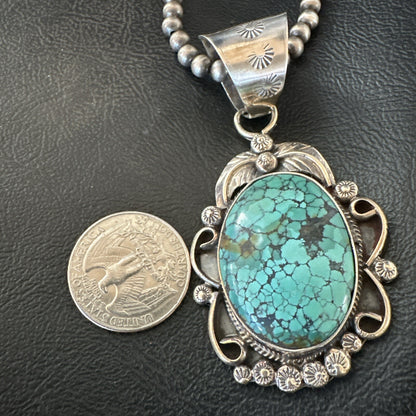 Men Women Navajo Sterling Silver Blue Spiderweb Turquoise Necklace Pendant 18094