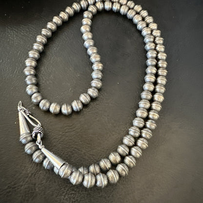6mm Hand Stamped Navajo Pearls Bench Sterling Silver Necklace 23" 18407