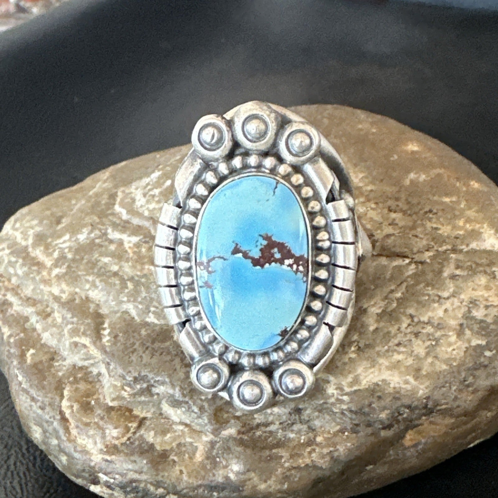 Handmade Navajo Sterling Silver  Blue Kingman Turquoise Ring Size 9 19621
