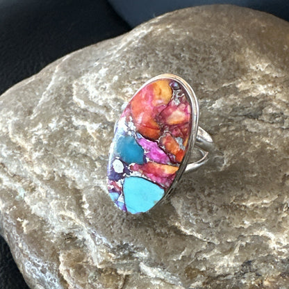 Blue Turquoise Spiny Oyster Navajo Sterling Silver Ring Size 7 18215