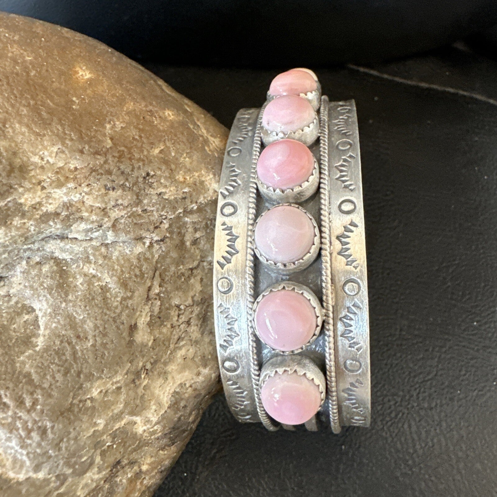 Navajo Pink Conch Cluster Sterling Silver Cuff Bracelet 18863