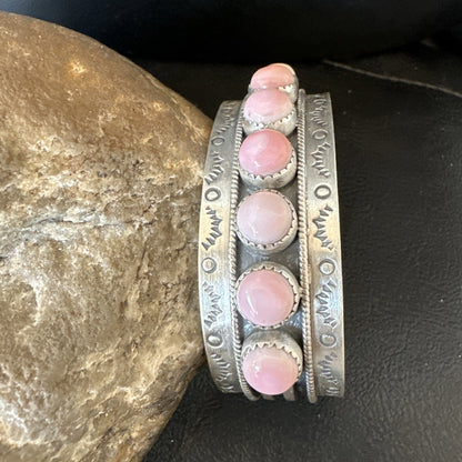 Navajo Pink Conch Cluster Sterling Silver Cuff Bracelet 18863