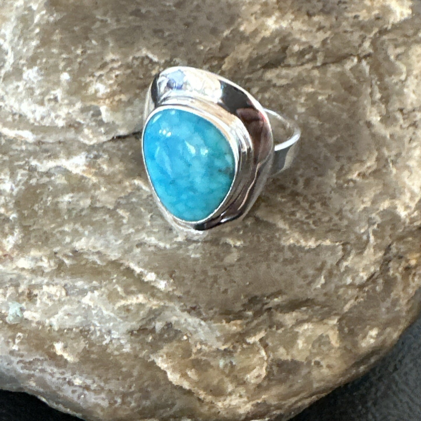 Southwestern Sterling Silver Blue Kingman Turquoise Ring Size 6 18533