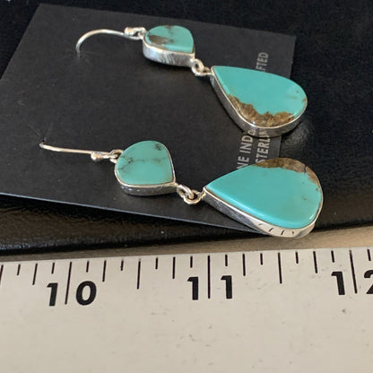 Kingman Turquoise Handmade Navajo Sterling Silver Dangle Earrings 13899