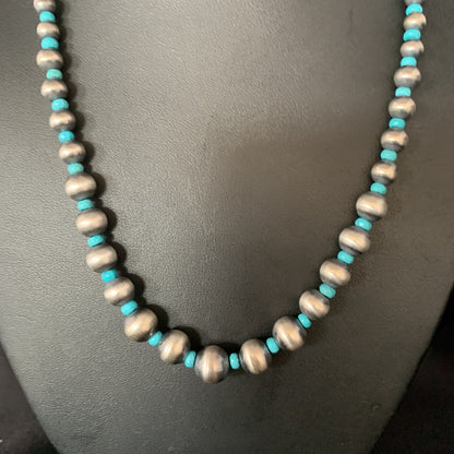Navajo Pearls Graduated Sterling Blue Turquoise Bead Necklace 16" 96116