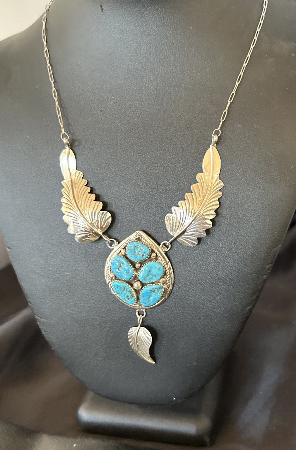 Blue Kingman Turquoise Navajo Sterling Silver Cluster Pendant 18575