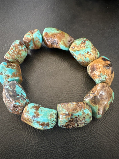 Mens Womens Blue Green Turquoise Stretch Stone Friendship Bracelet 7" 18868