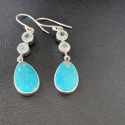 Womens Blue Kingman Turquoise Navajo Sterling Silver Earrings 12035
