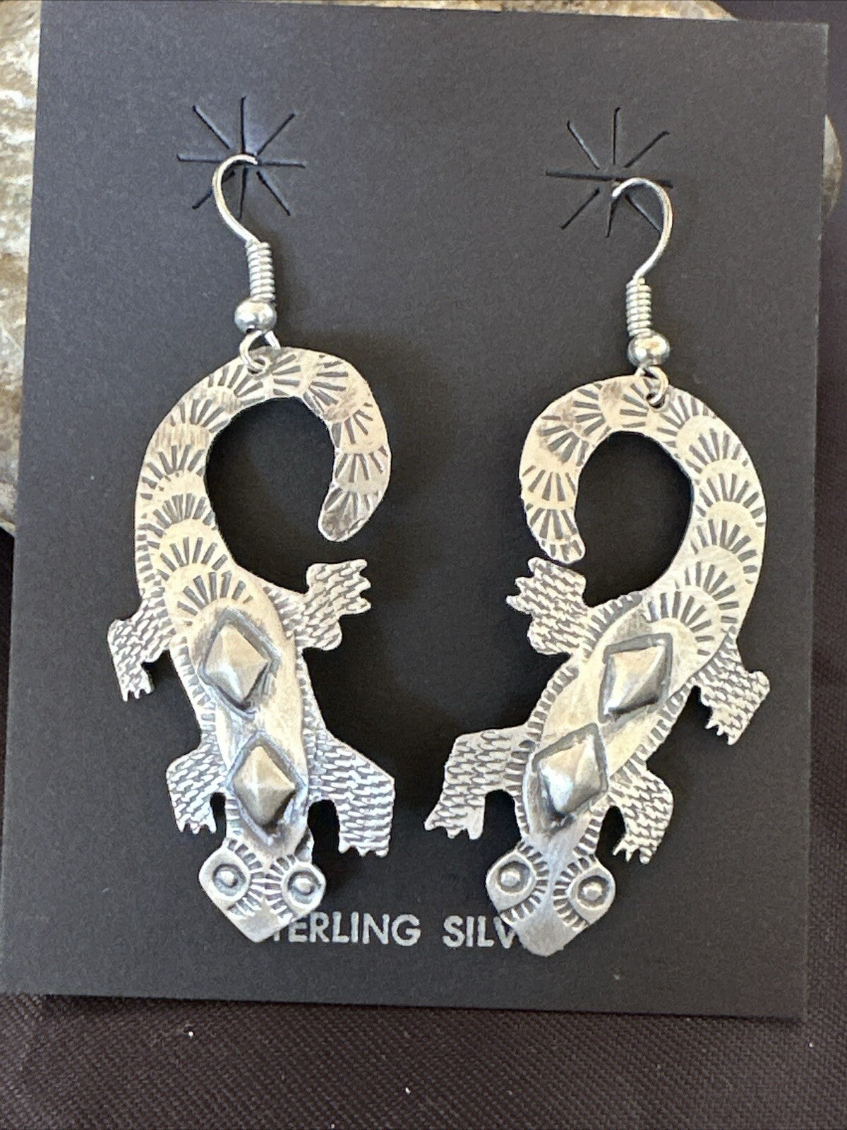 Popular Gecko Navajo Stamped Sterling Silver Stamped Handmade Earrings 17952