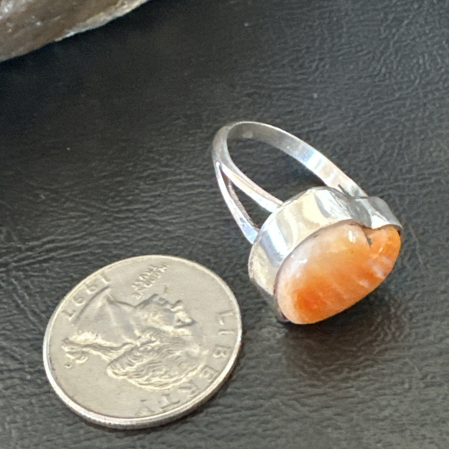 Orange Heart Ring Handmade Navajo Spiny Oyster Sterling Silver Sz 9 19329